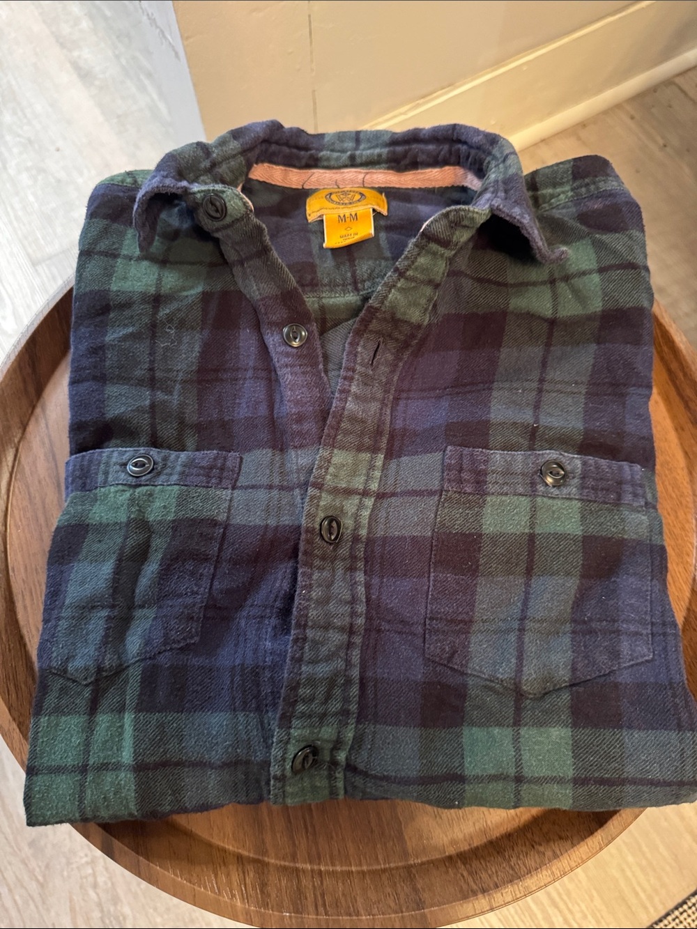 Vintage Men's Button-Down Plaid Flannel Shirt - Green/Blue